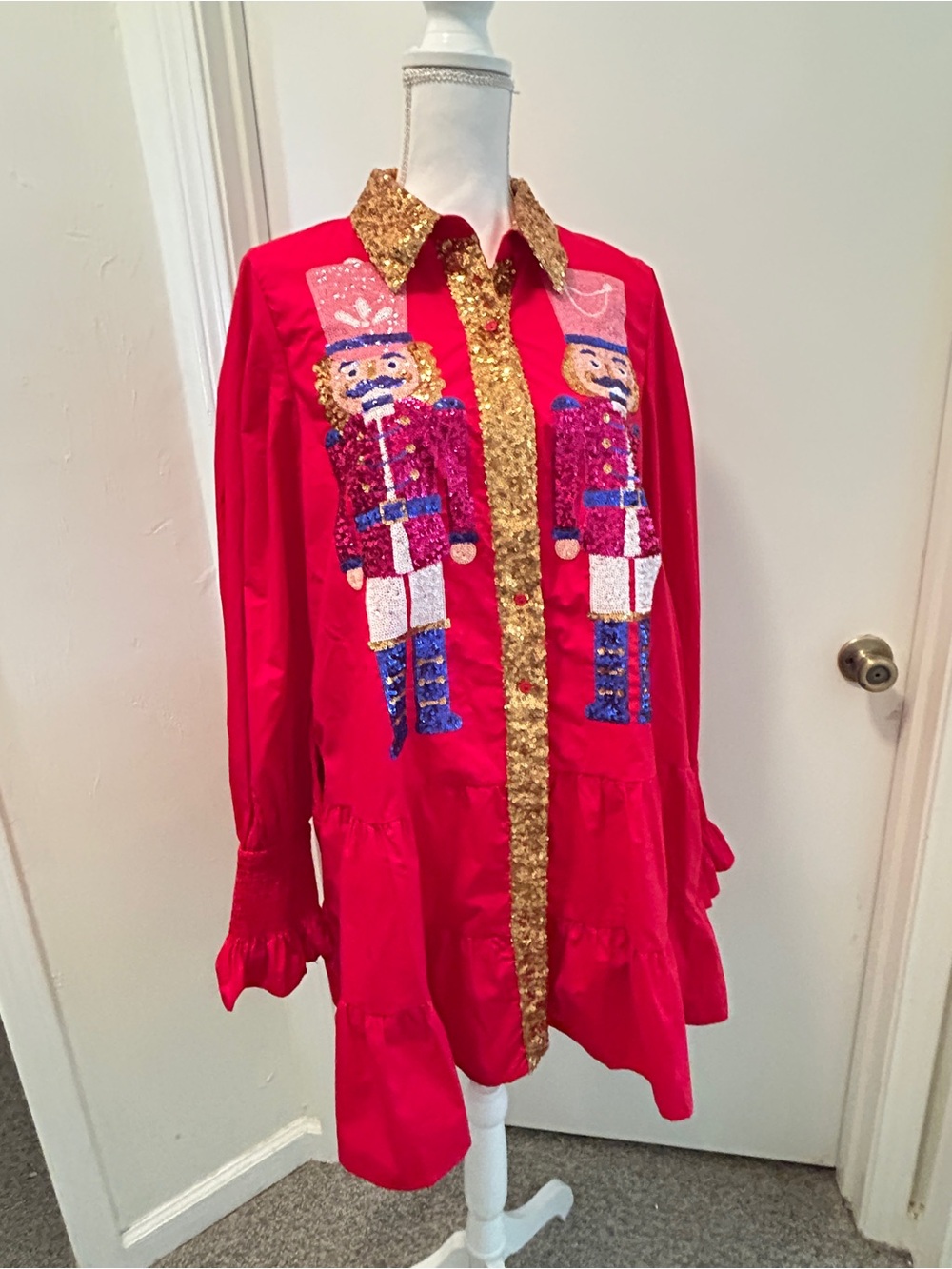 Sequin Nutcracker Embroidered Red Dress